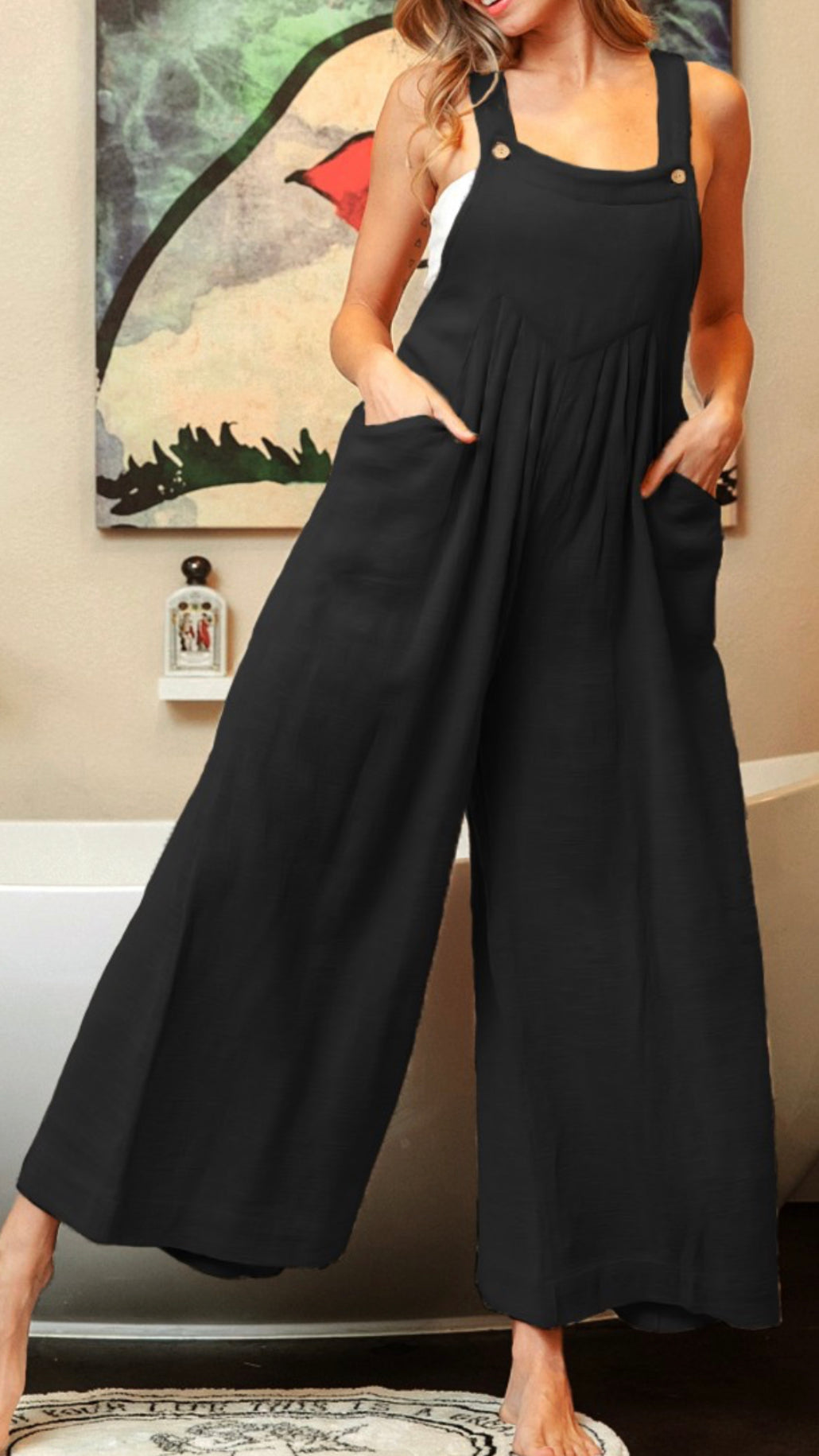 Side pocket Gathered front sleeveless jumpsuit