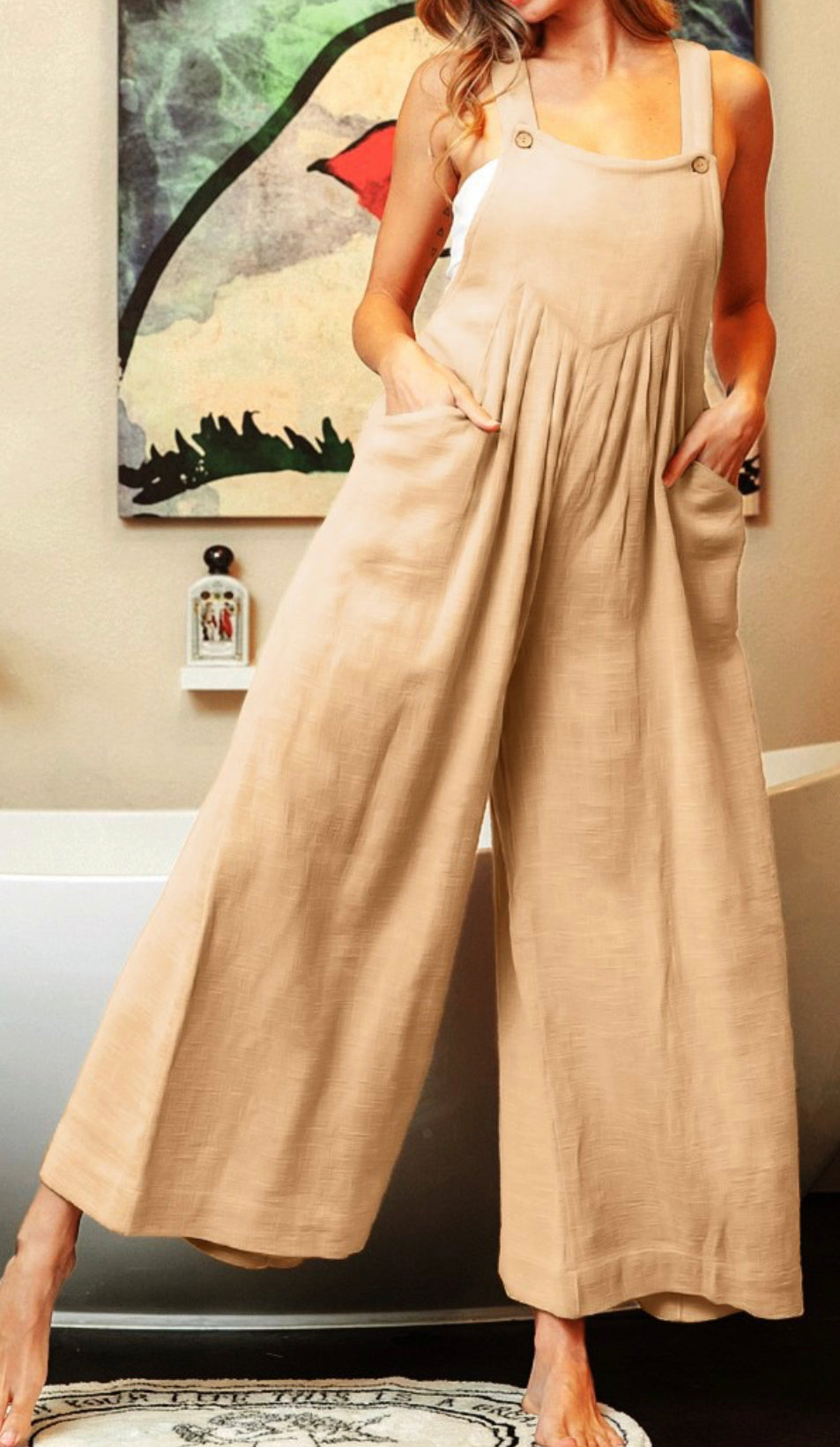 Side pocket Gathered front sleeveless jumpsuit