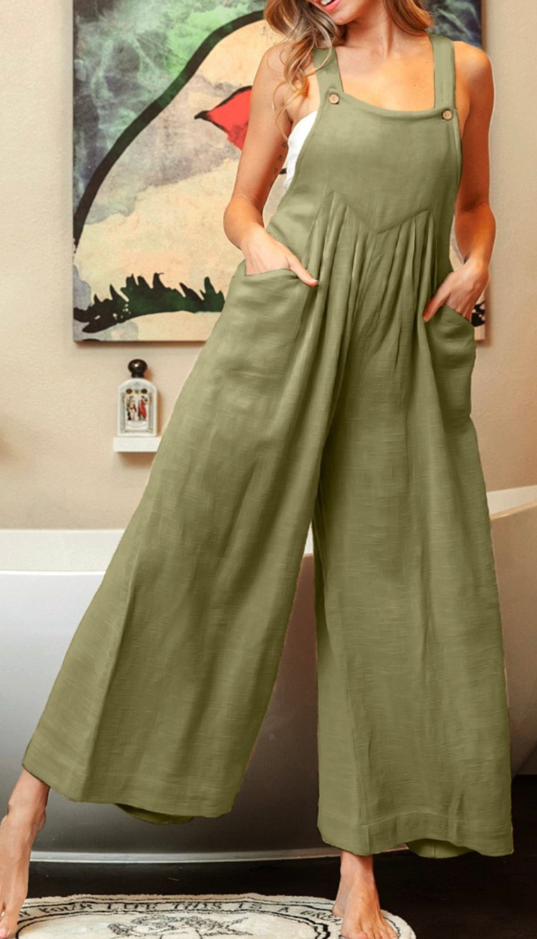 Side pocket Gathered front sleeveless jumpsuit