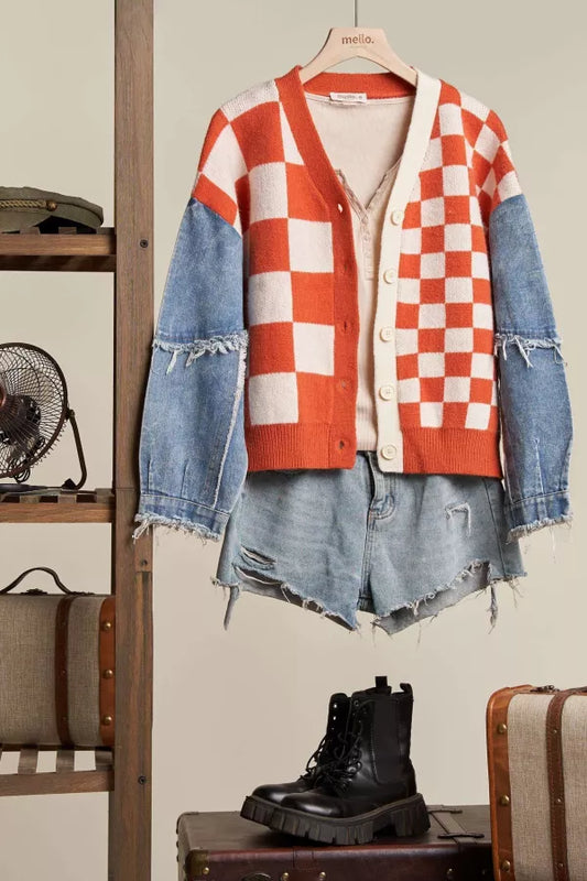 The Checkmate Denim Sleeve Cardigan