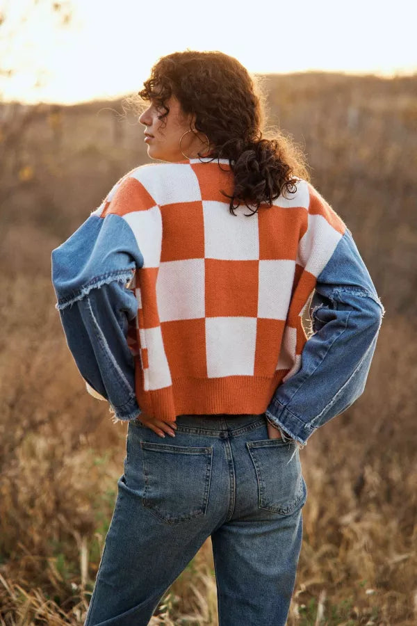 The Checkmate Denim Sleeve Cardigan