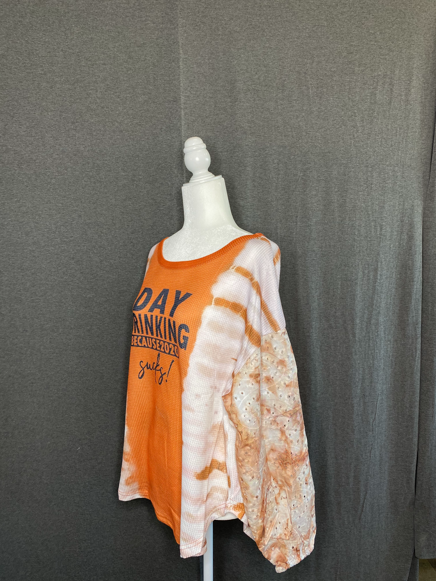 Orange Letter Print Cut-out Tie Dye Lantern Long Sleeve Top