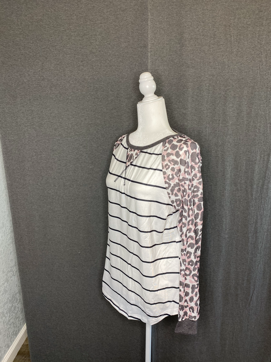 Striped Leopard Raglan Long Sleeve Top