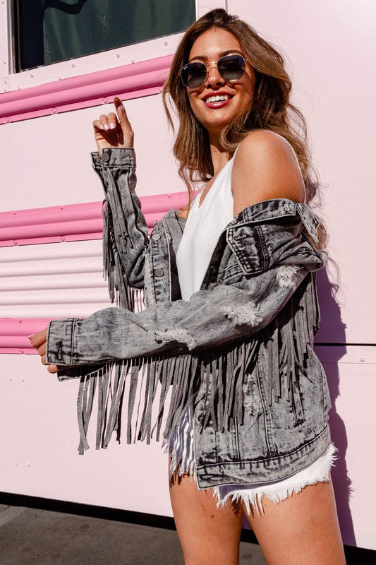 Distressed Fringe Denim Jacket