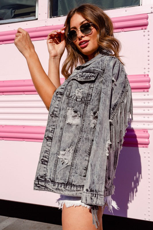 Distressed Fringe Denim Jacket