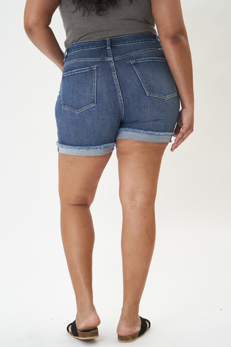 Curvy HIGH RISE SINGLE FOLD SHORTS Medium wash