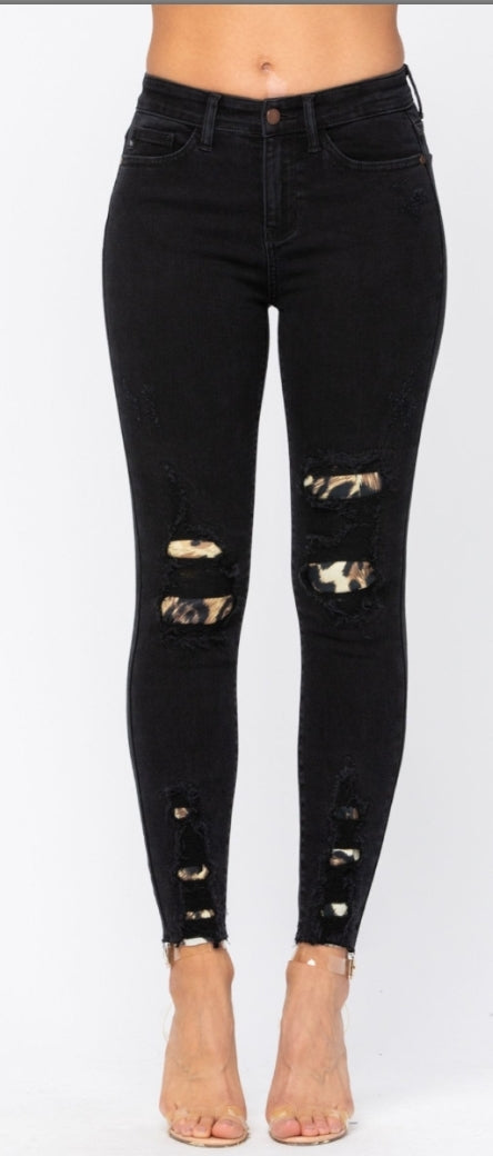 Leopard Patch Black Midrise Skinny