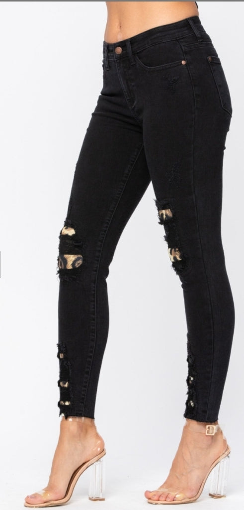 Leopard Patch Black Midrise Skinny