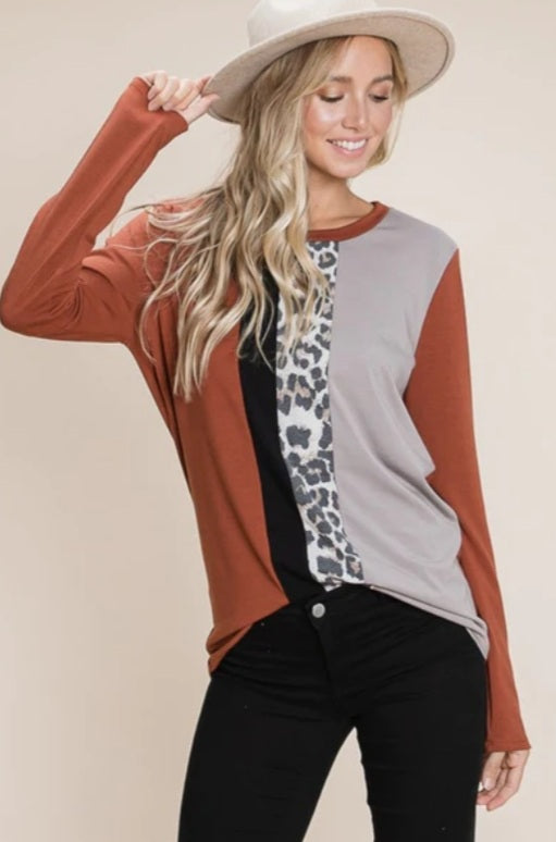 Soft color block w leopard print