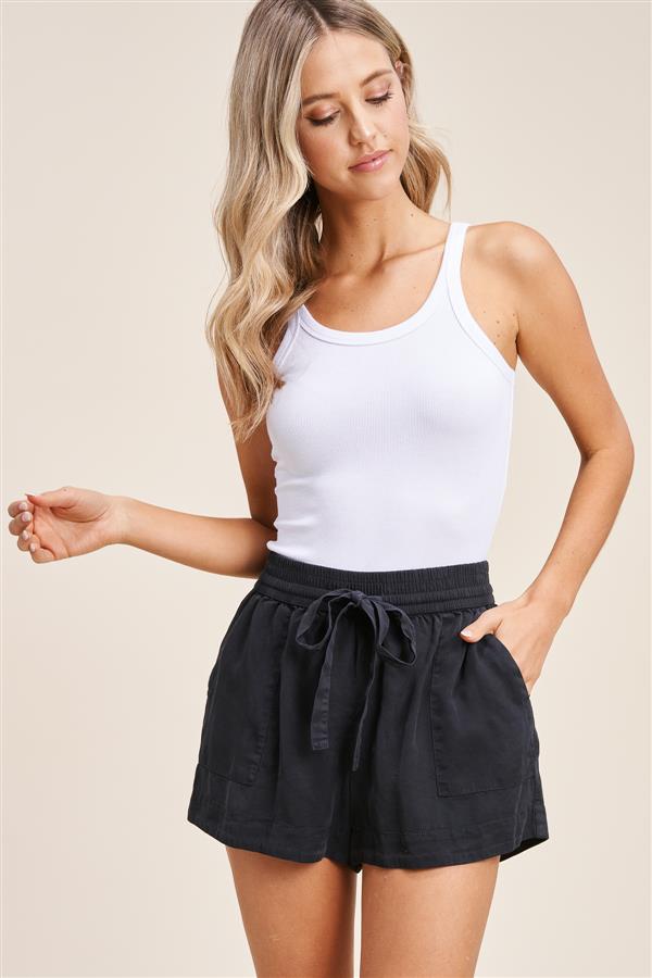 Self Drawstring Elastic Waist Shorts