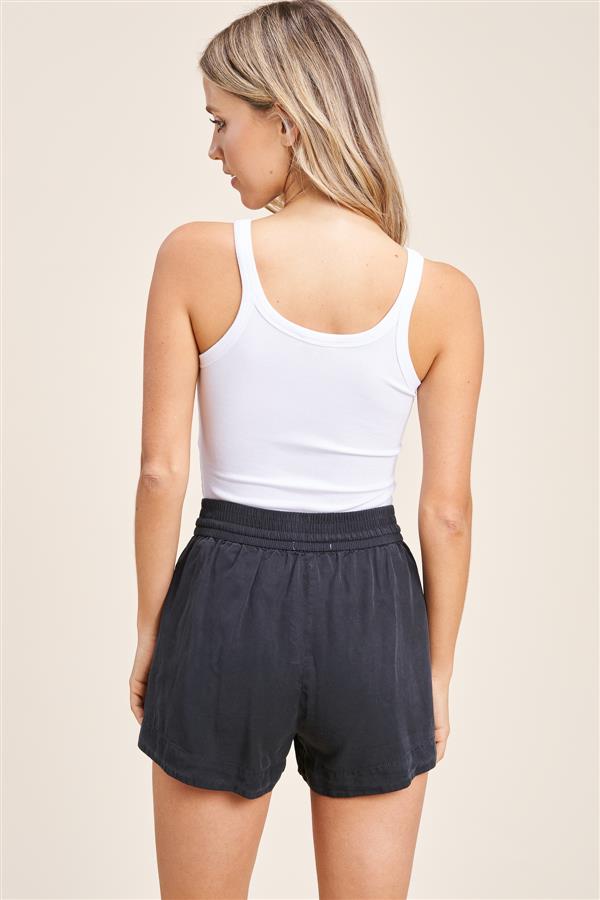 Self Drawstring Elastic Waist Shorts