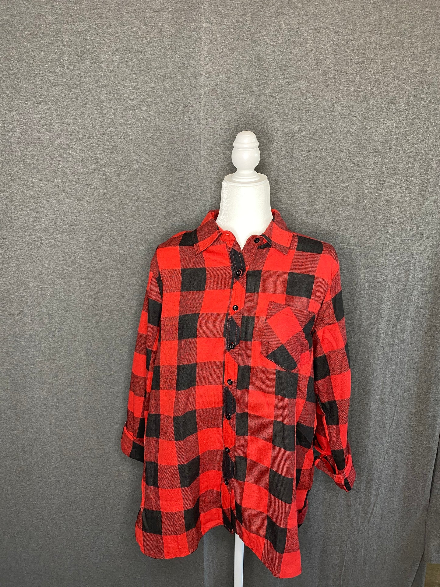 Red Buffalo Plaid Button Pocket Blouse