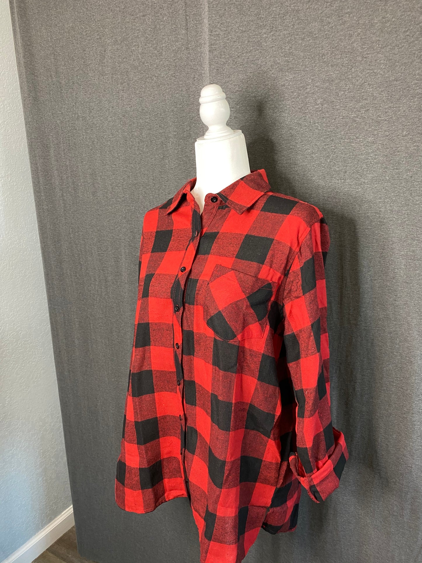 Red Buffalo Plaid Button Pocket Blouse