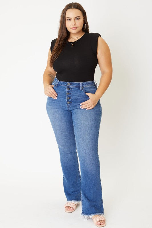 Curvy High Rise Exposed Button Bootcut