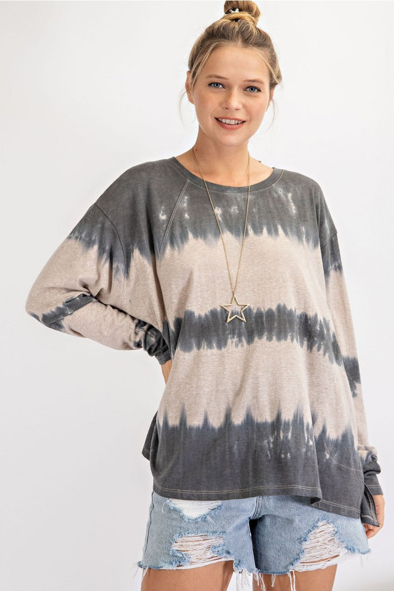 Curvy Wave Washed Long Sleeve Top