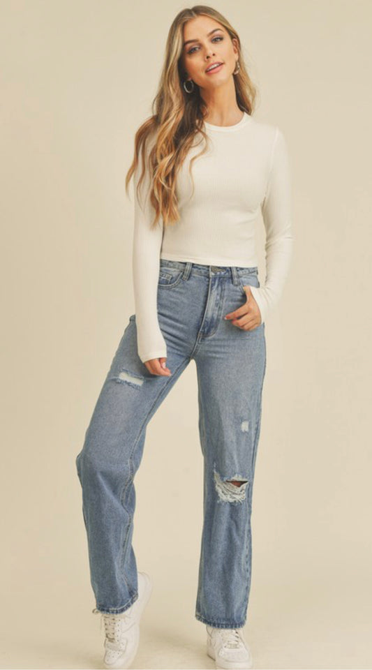 Round Neck Long Sleeve Crop Top