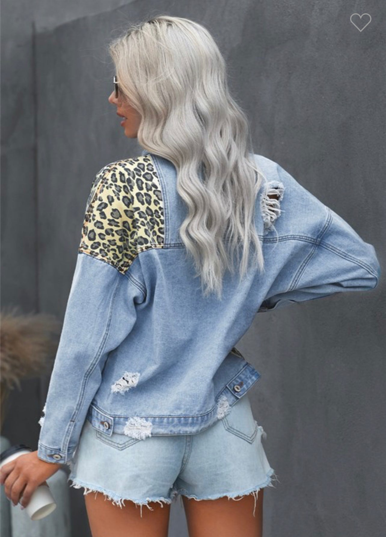 Leopard Splicing Cropped Denim Jacket with Pocket