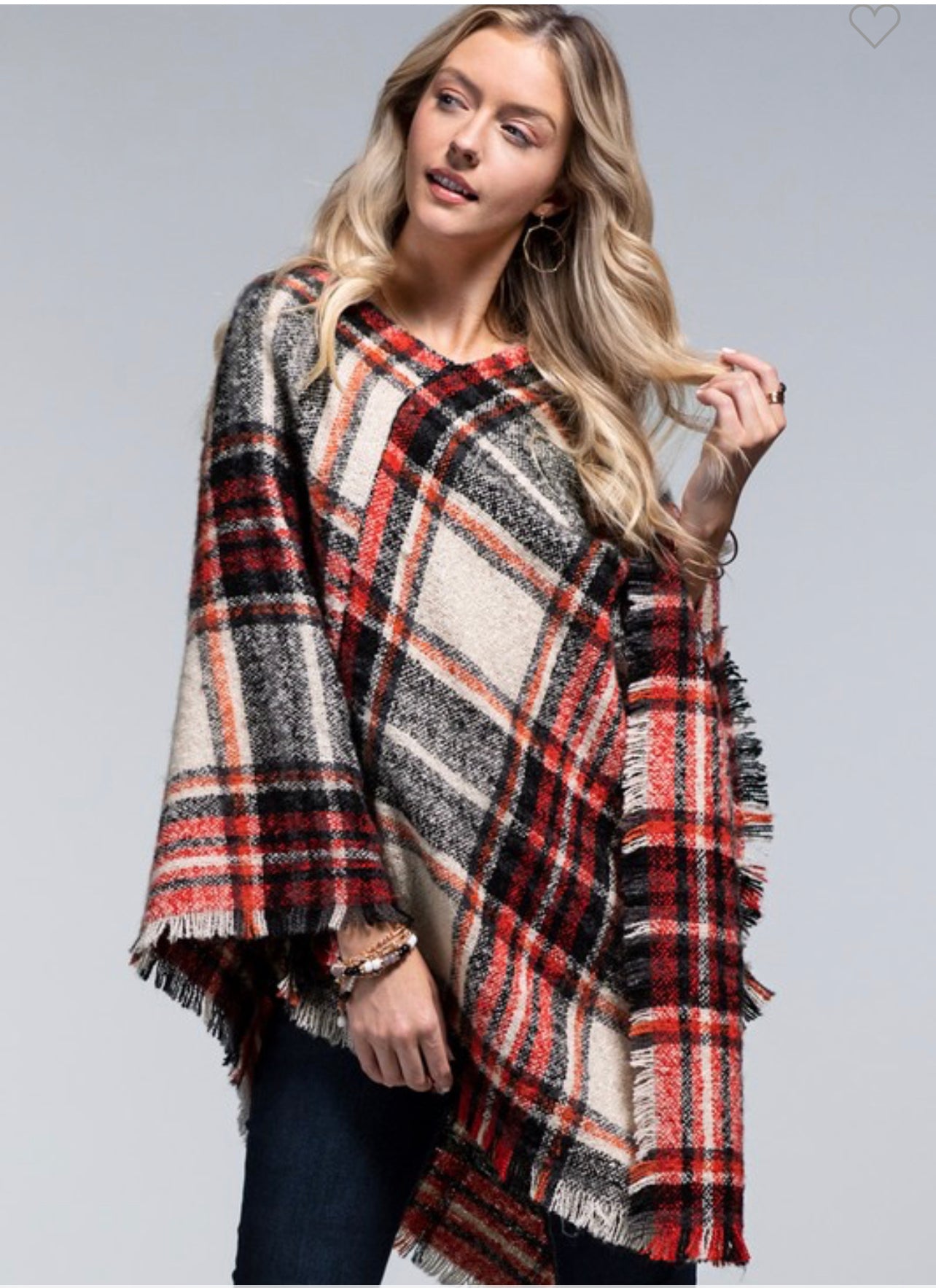 Multi Color Plaid Poncho