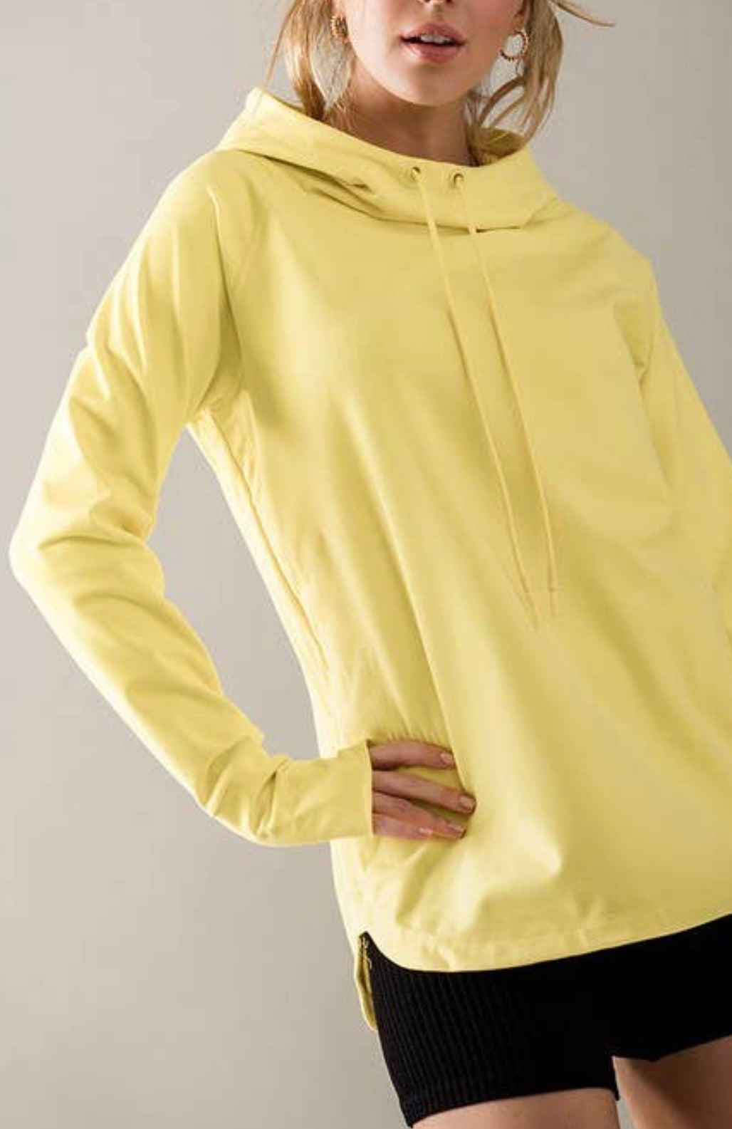 High Cowl Neck Drawstring Thumbhole Sweatshirt