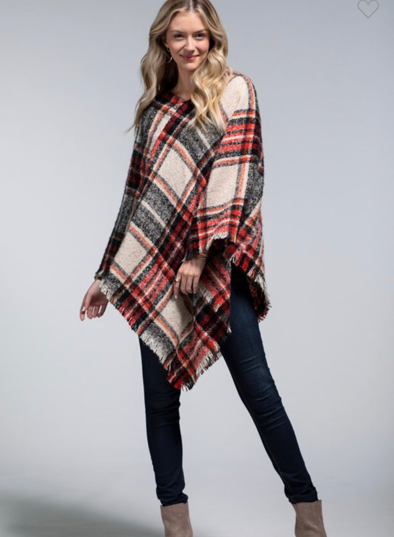 Multi Color Plaid Poncho