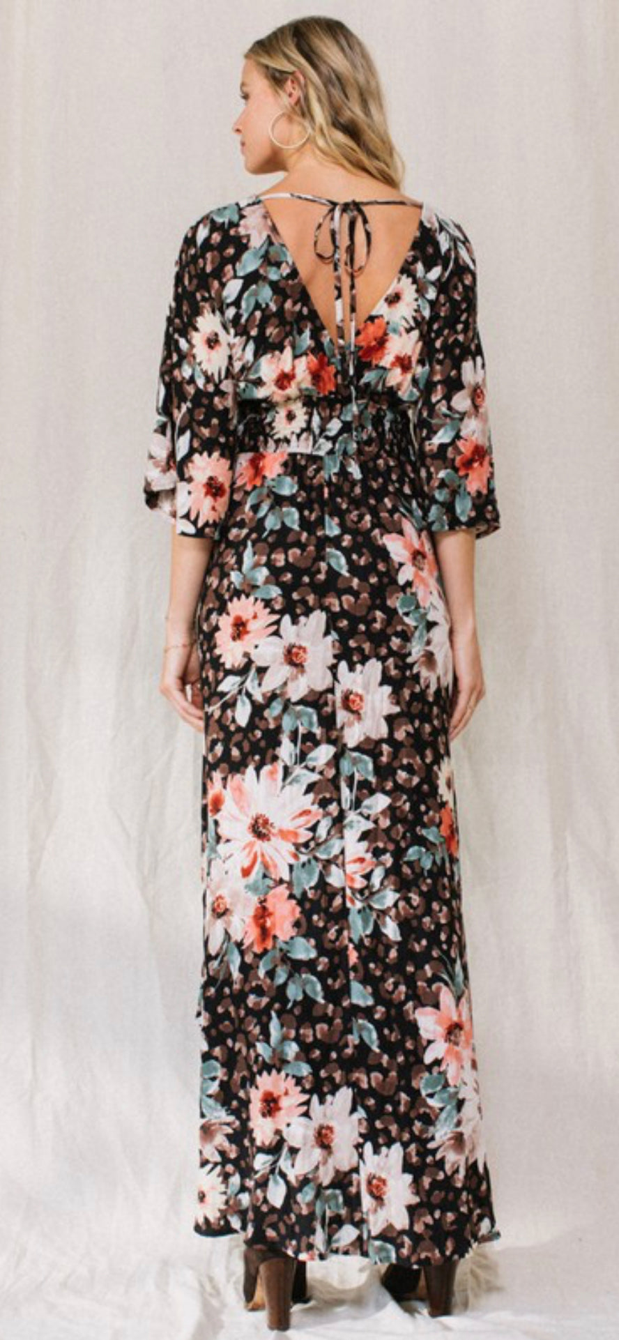 Leopard Floral Print Maxi Wrap Dress