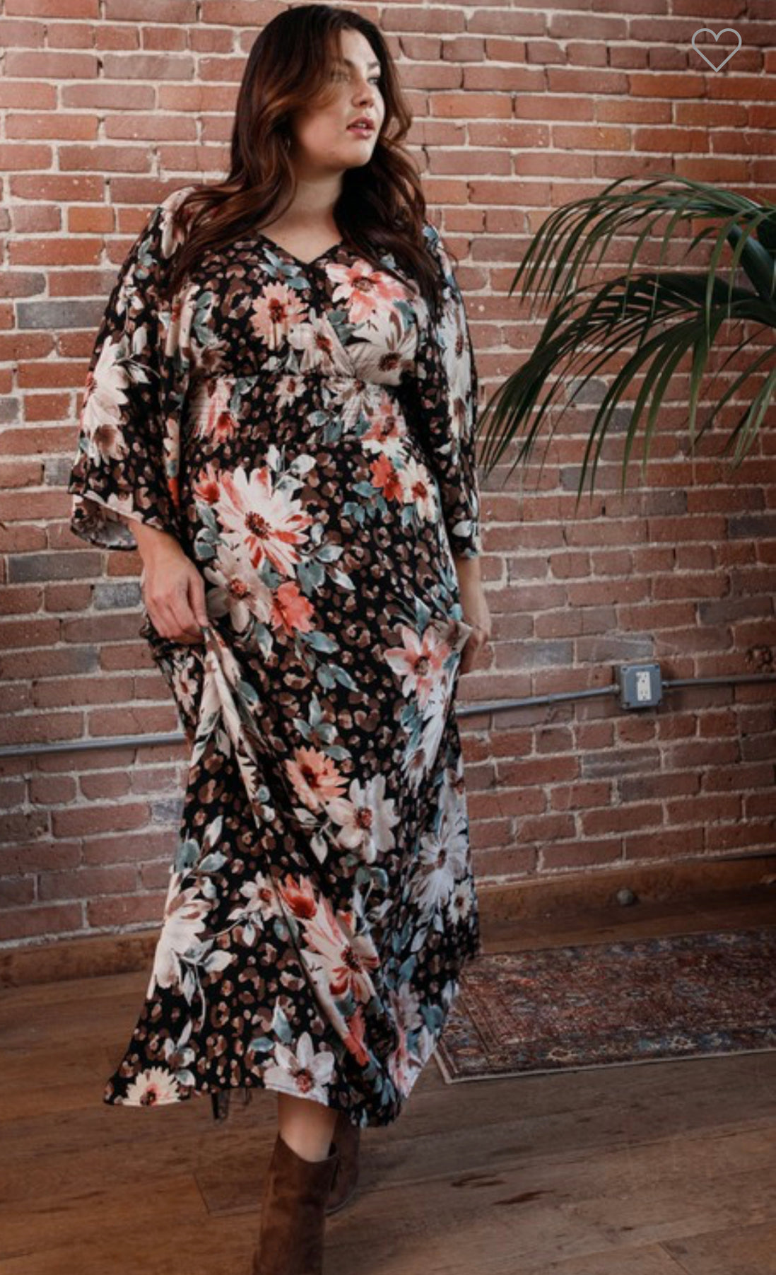 Curvy Leopard Floral Print Maxi Wrap Dress