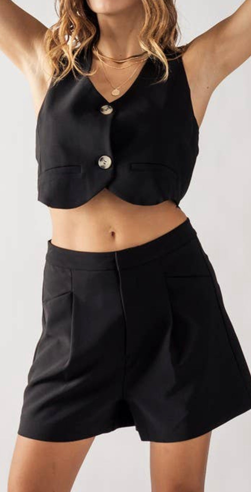 V-neck Button Placket Cropped Vest