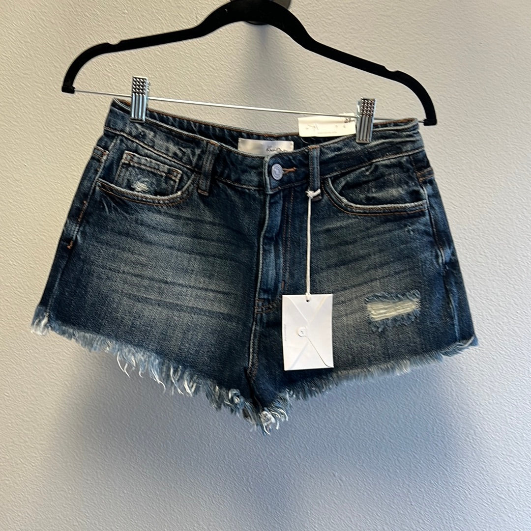 KanCan High Rise Fringe Jean Shorts