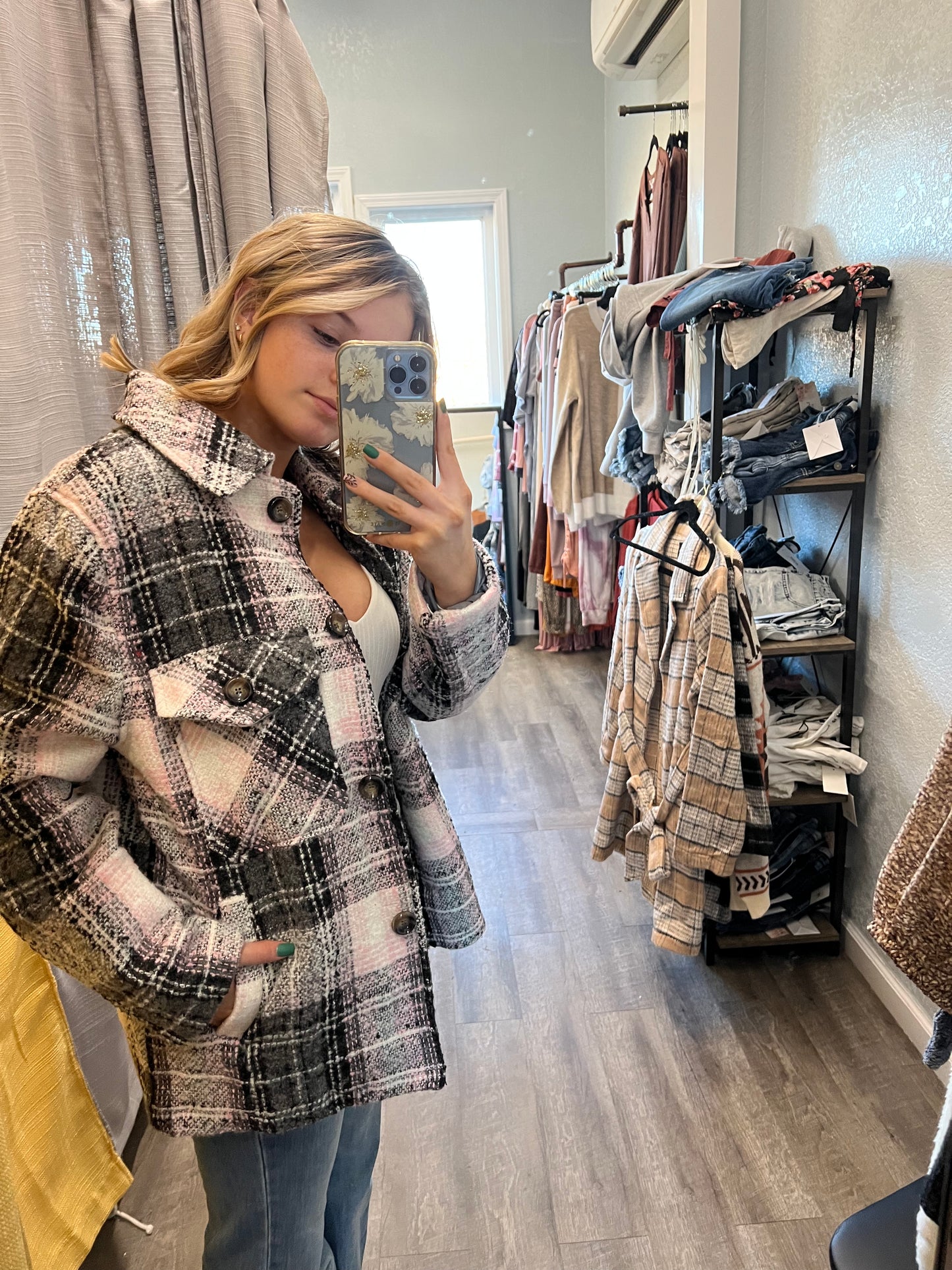 Button Down Oversized Jacket (Pink Plaid)