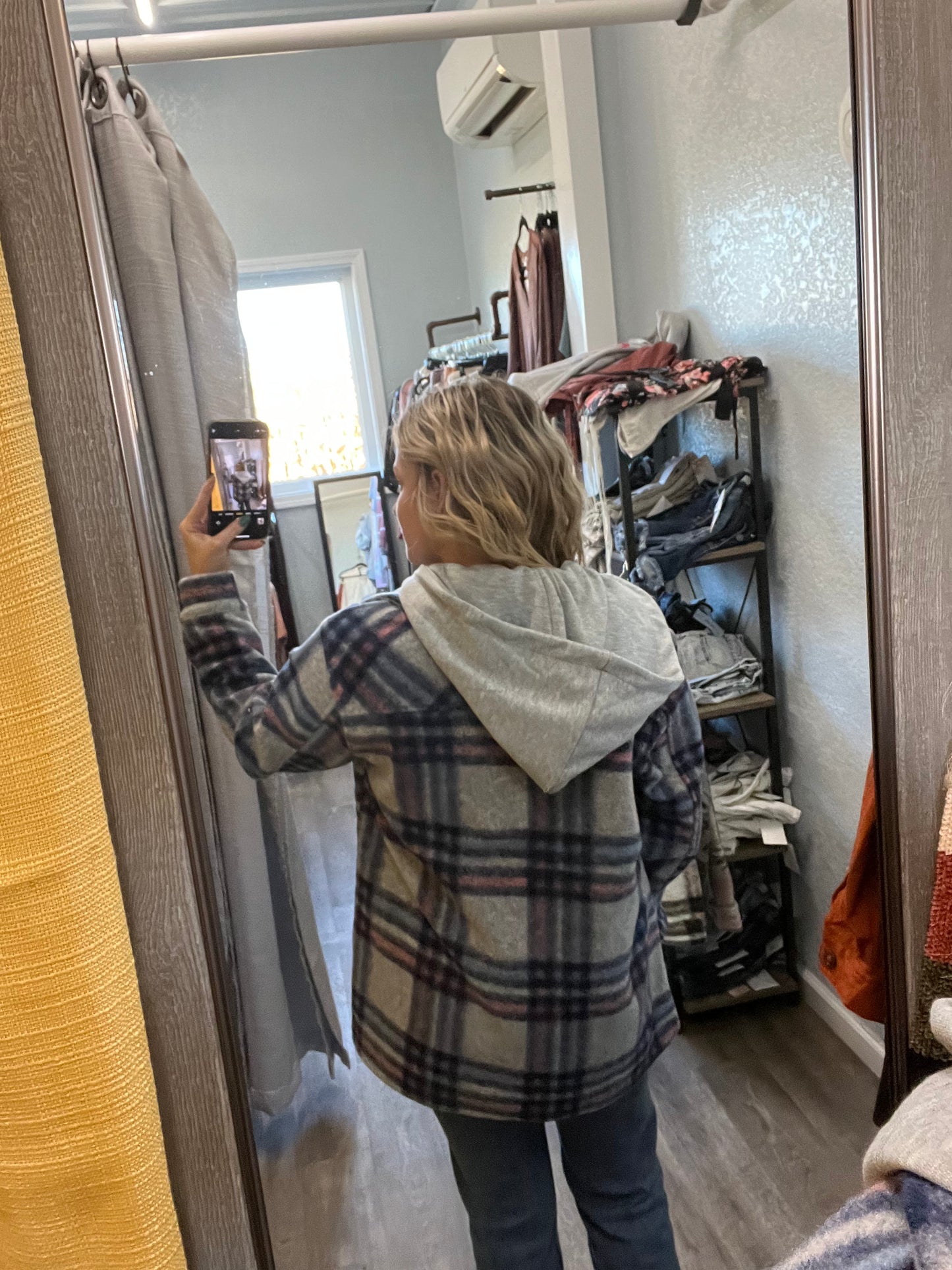 PLAID HOODIE SHIRT JACKET