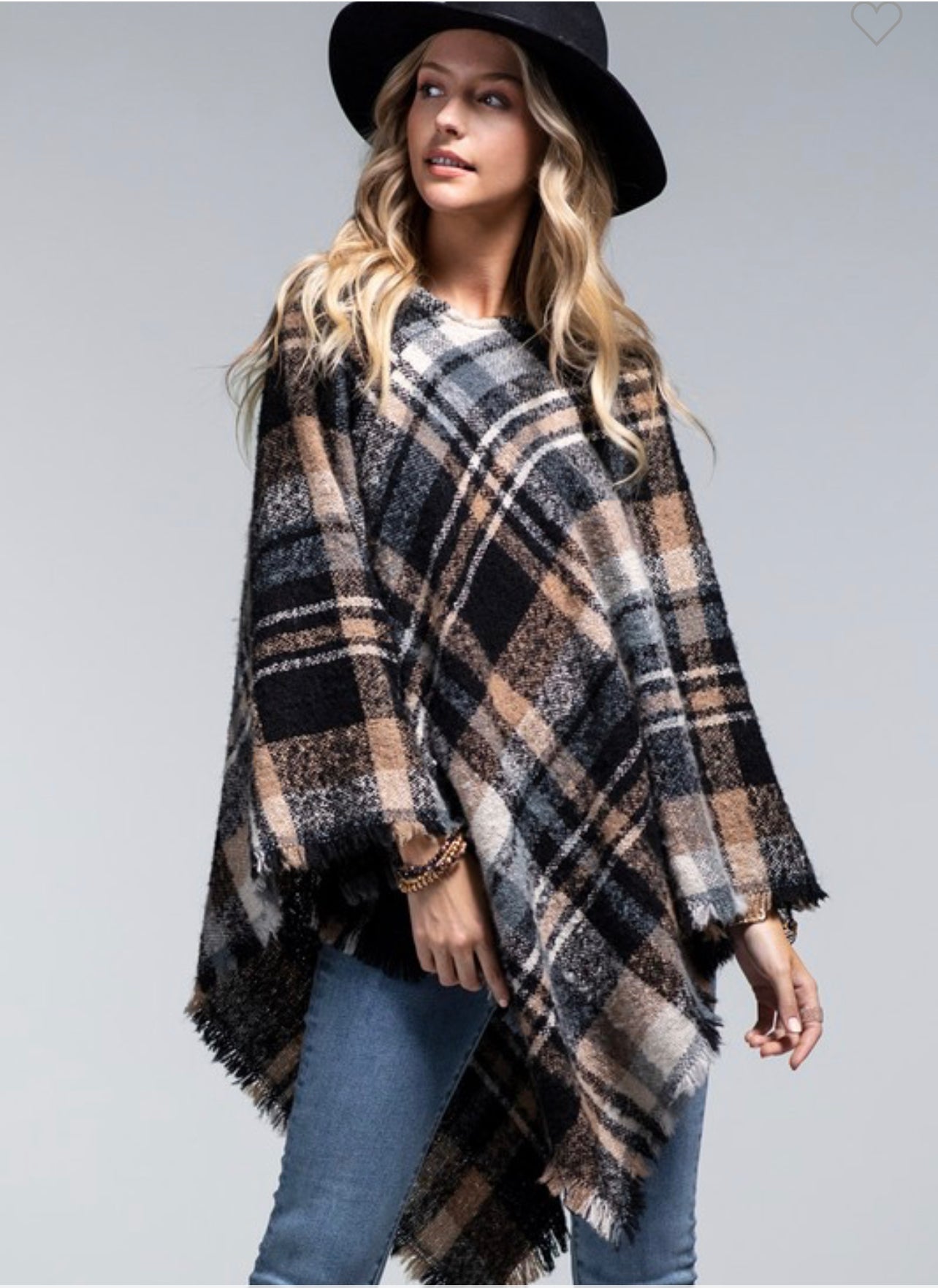 Multi Color Plaid Poncho