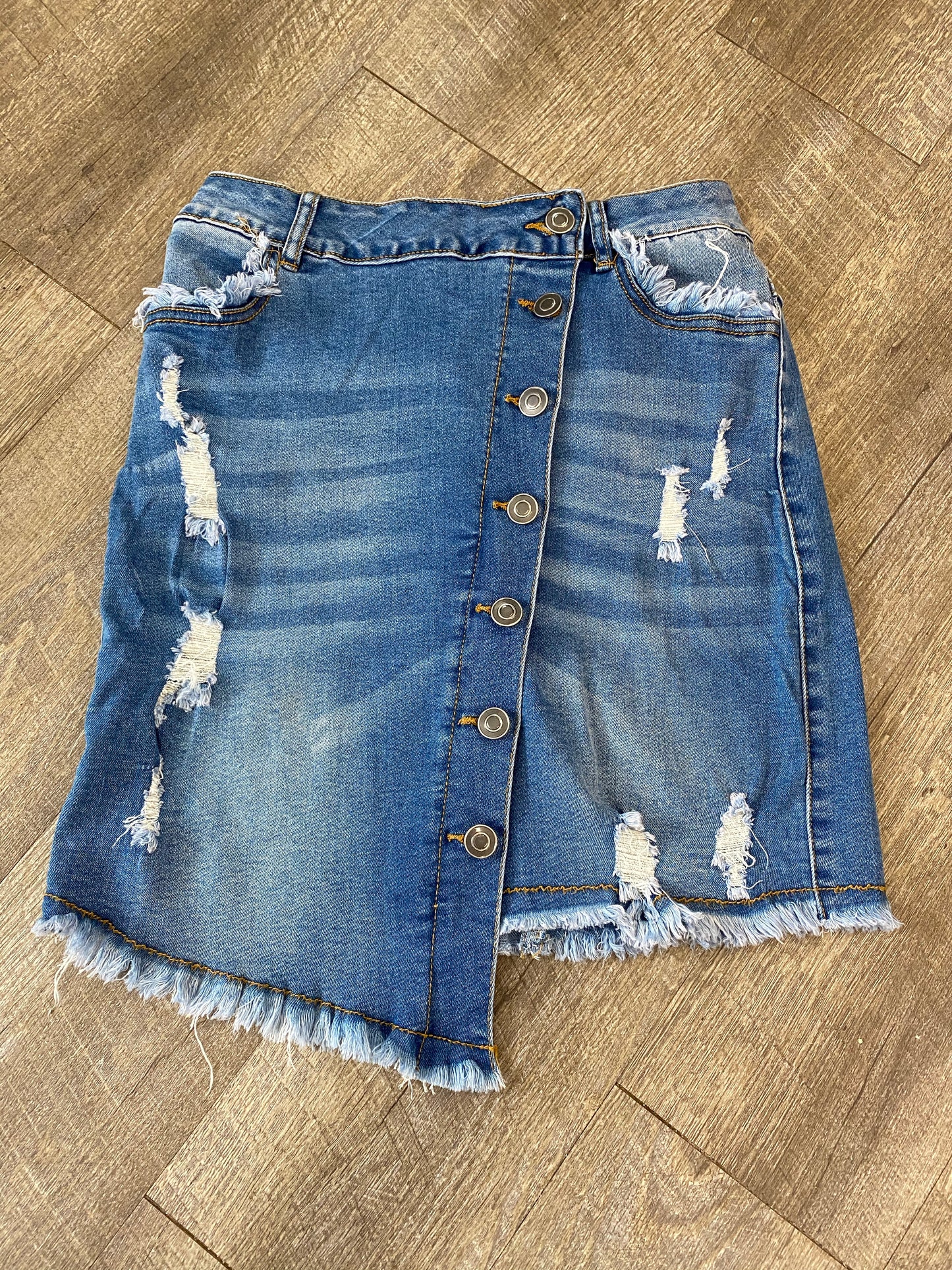 Distressed Denim Skirt