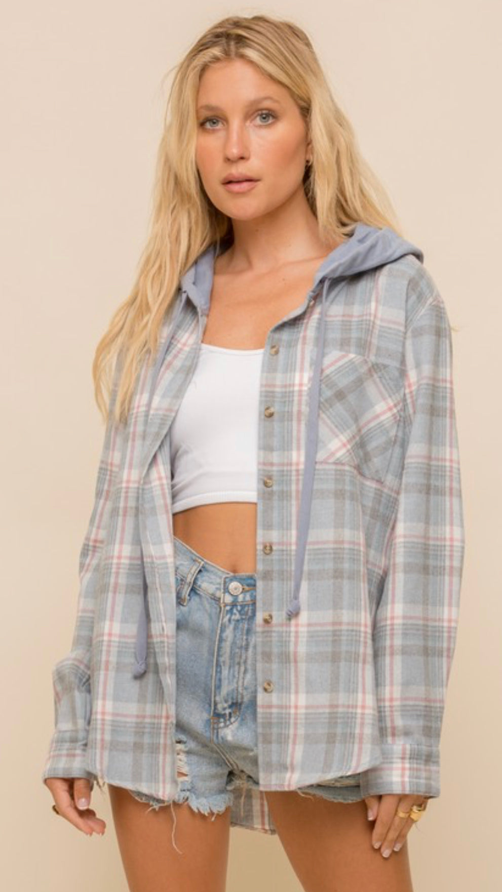 Plaid Button-Down Shirt Hoodie