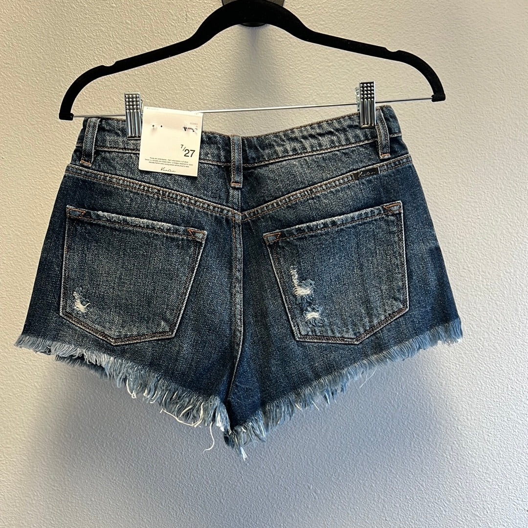 KanCan High Rise Fringe Jean Shorts