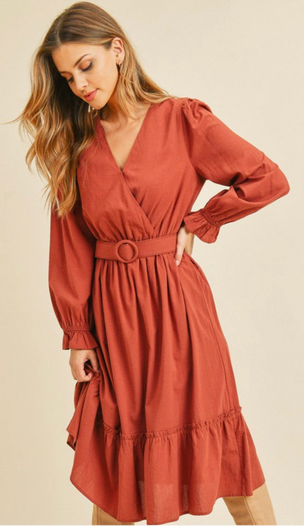 Long Sleeve Belt Dress