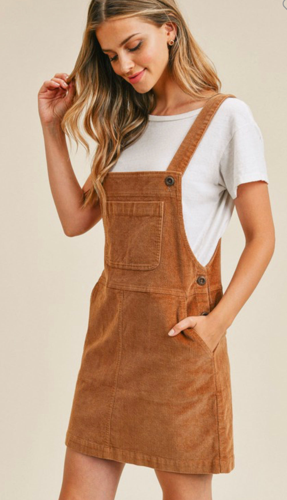 Pocket Corduroy Suspender Dress