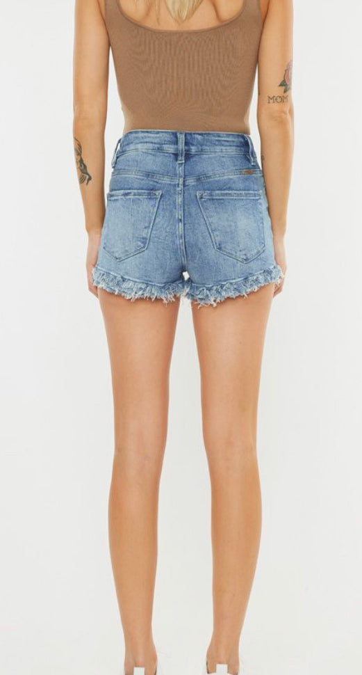 KANCAN HIGH RISE FRAY HEM DENIM SHORTS