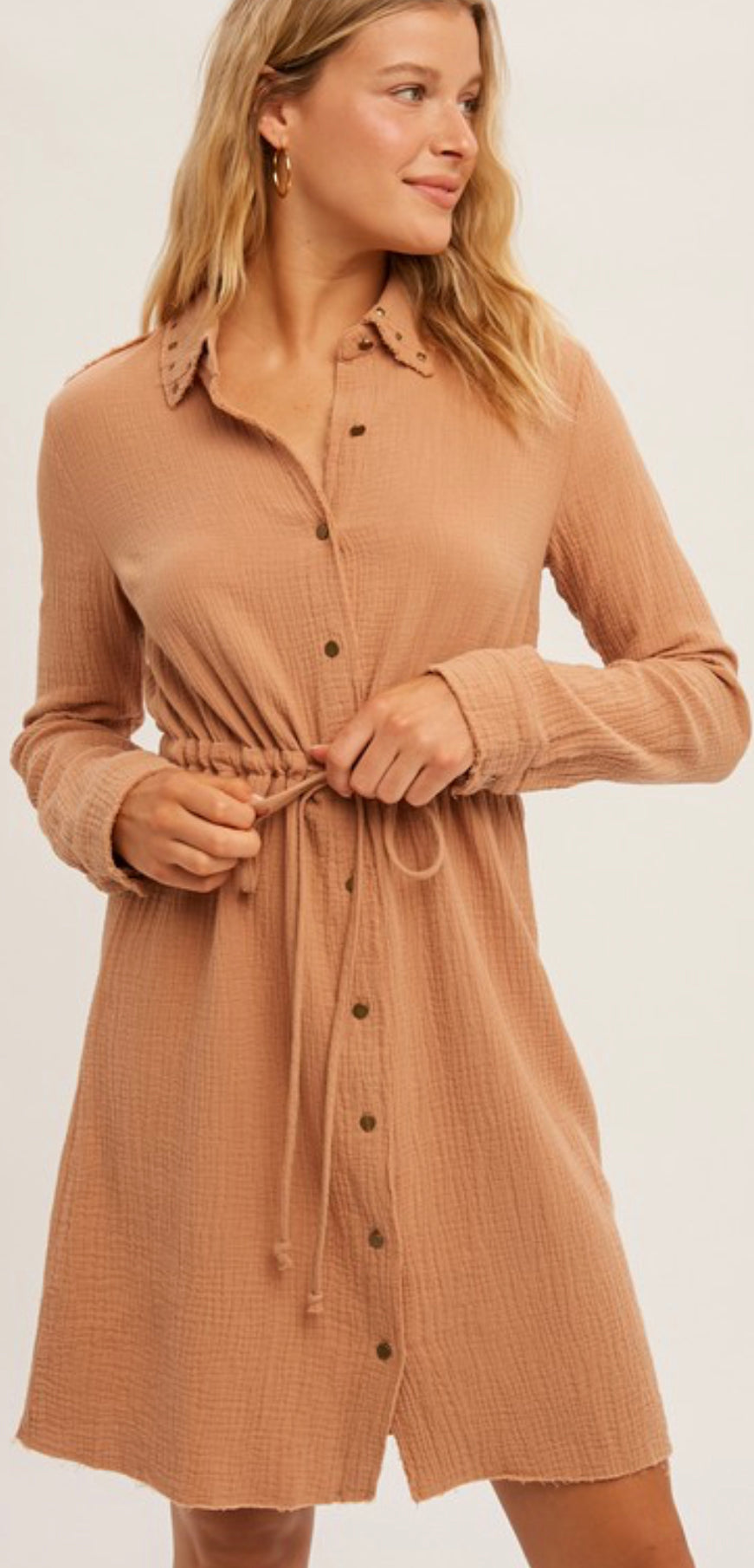 Cotton Gauze Stud Shirt Dress