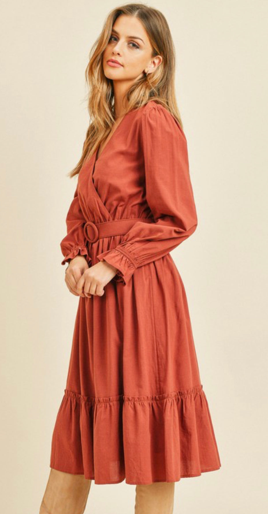 Long Sleeve Belt Dress