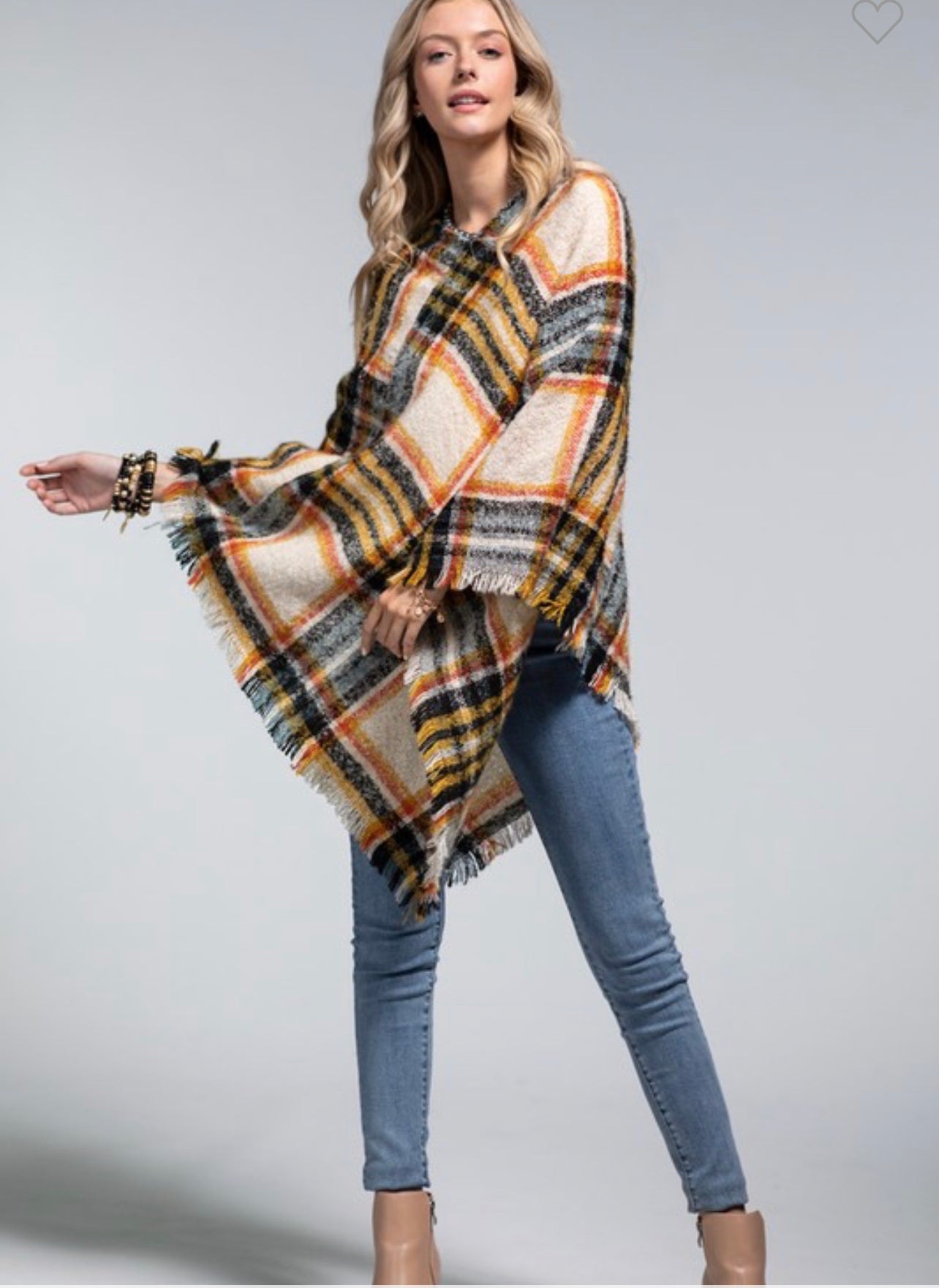 Multi Color Plaid Poncho