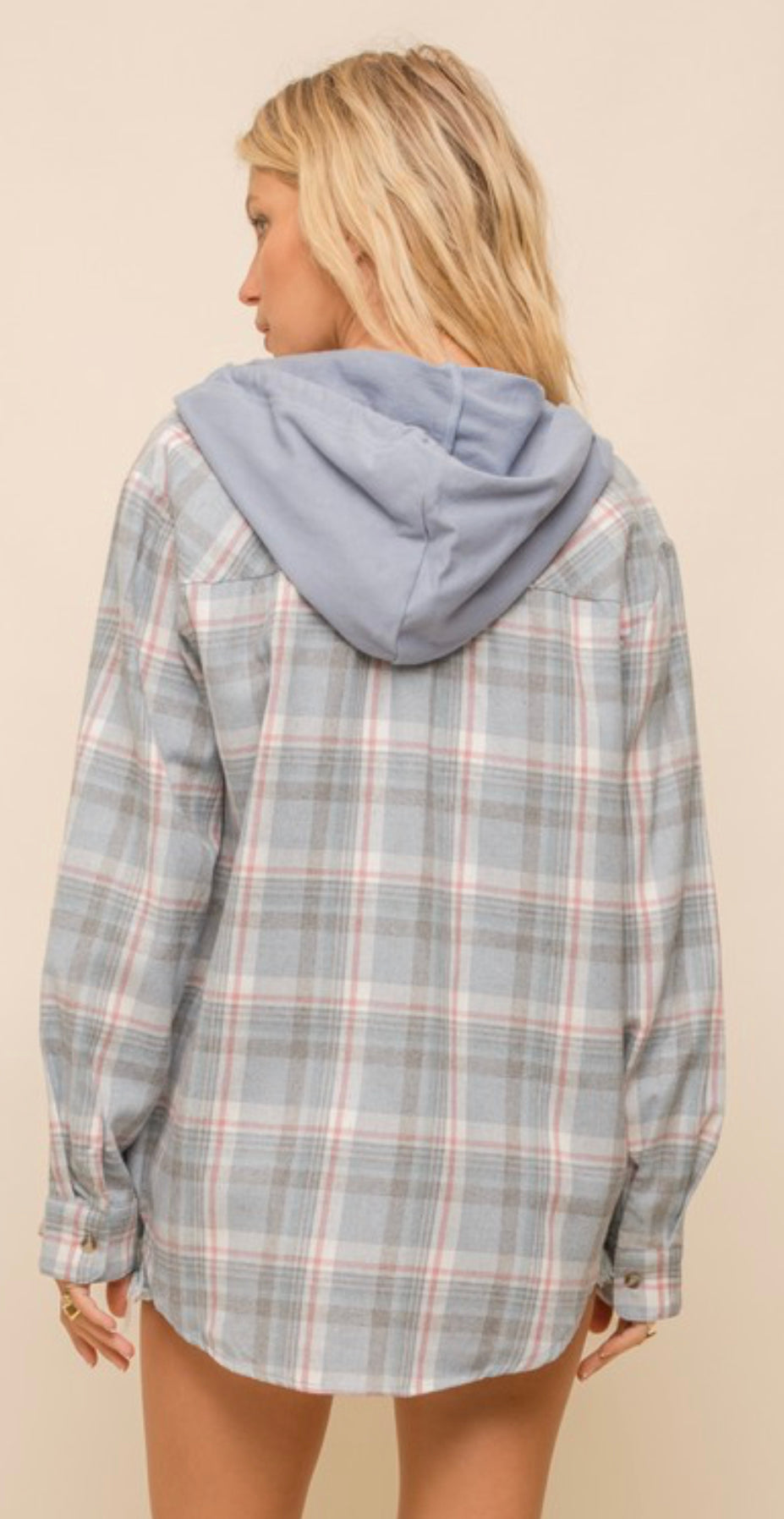 Plaid Button-Down Shirt Hoodie