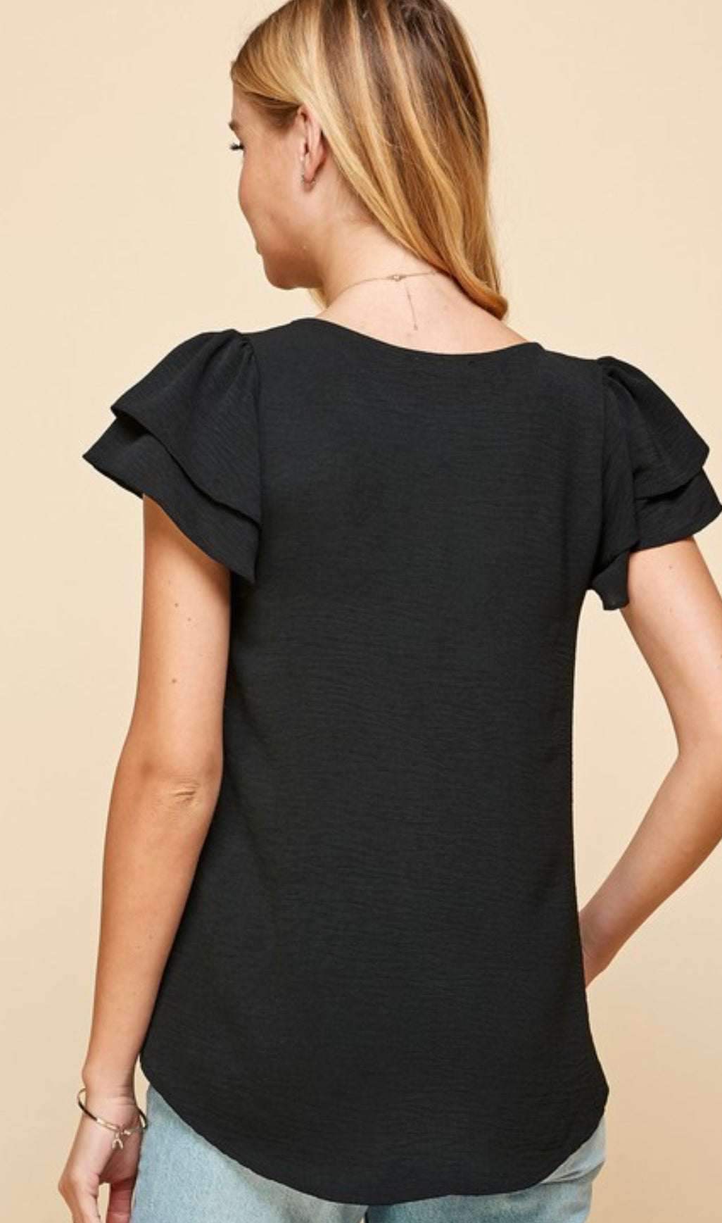 Solid Top with Double Ruffled Sleeves