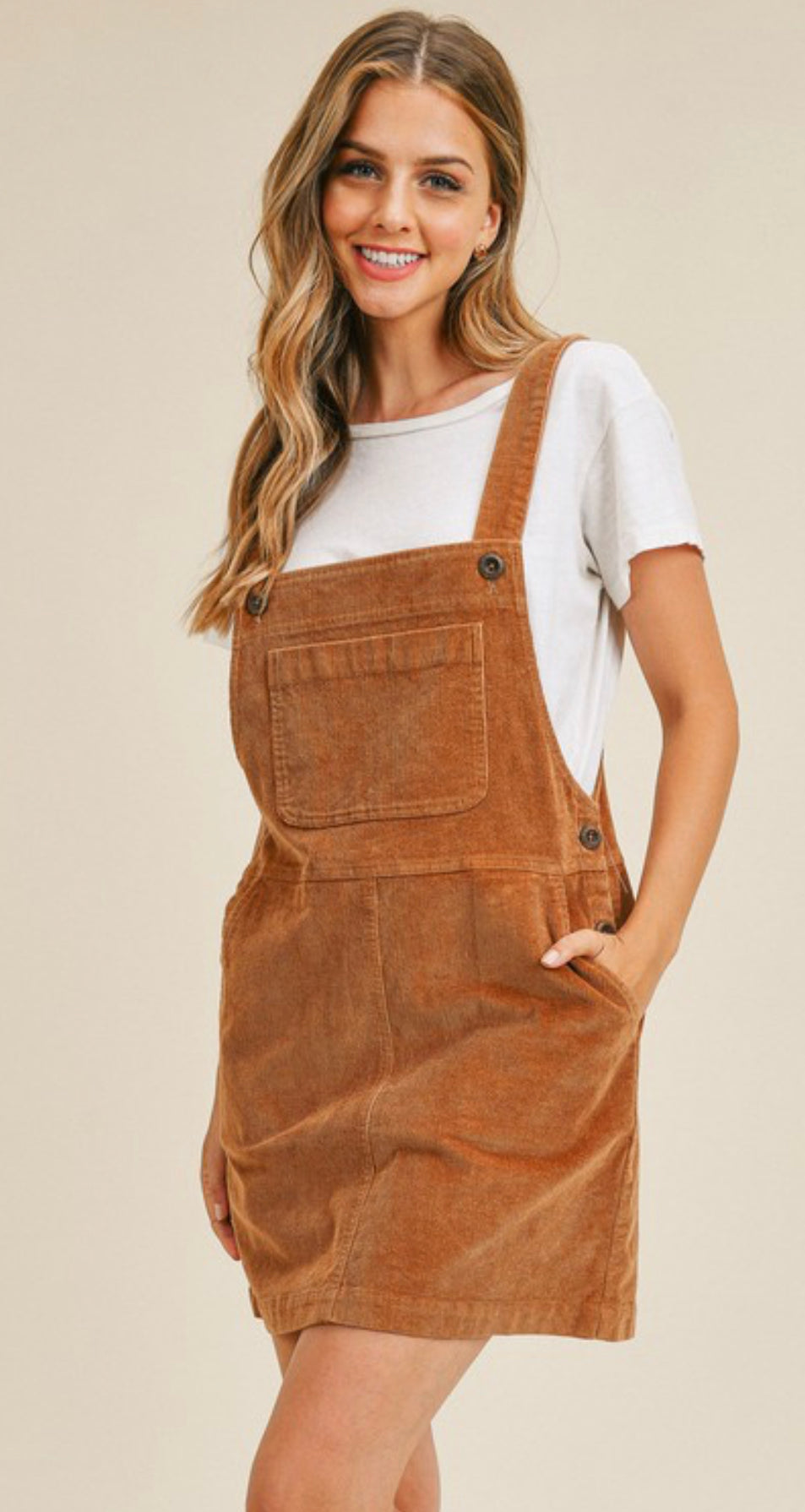 Pocket Corduroy Suspender Dress