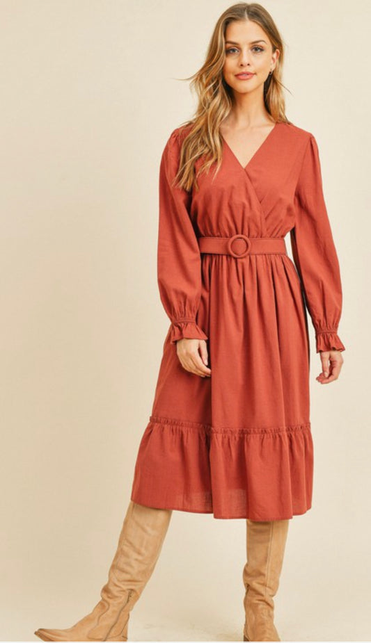 Long Sleeve Belt Dress