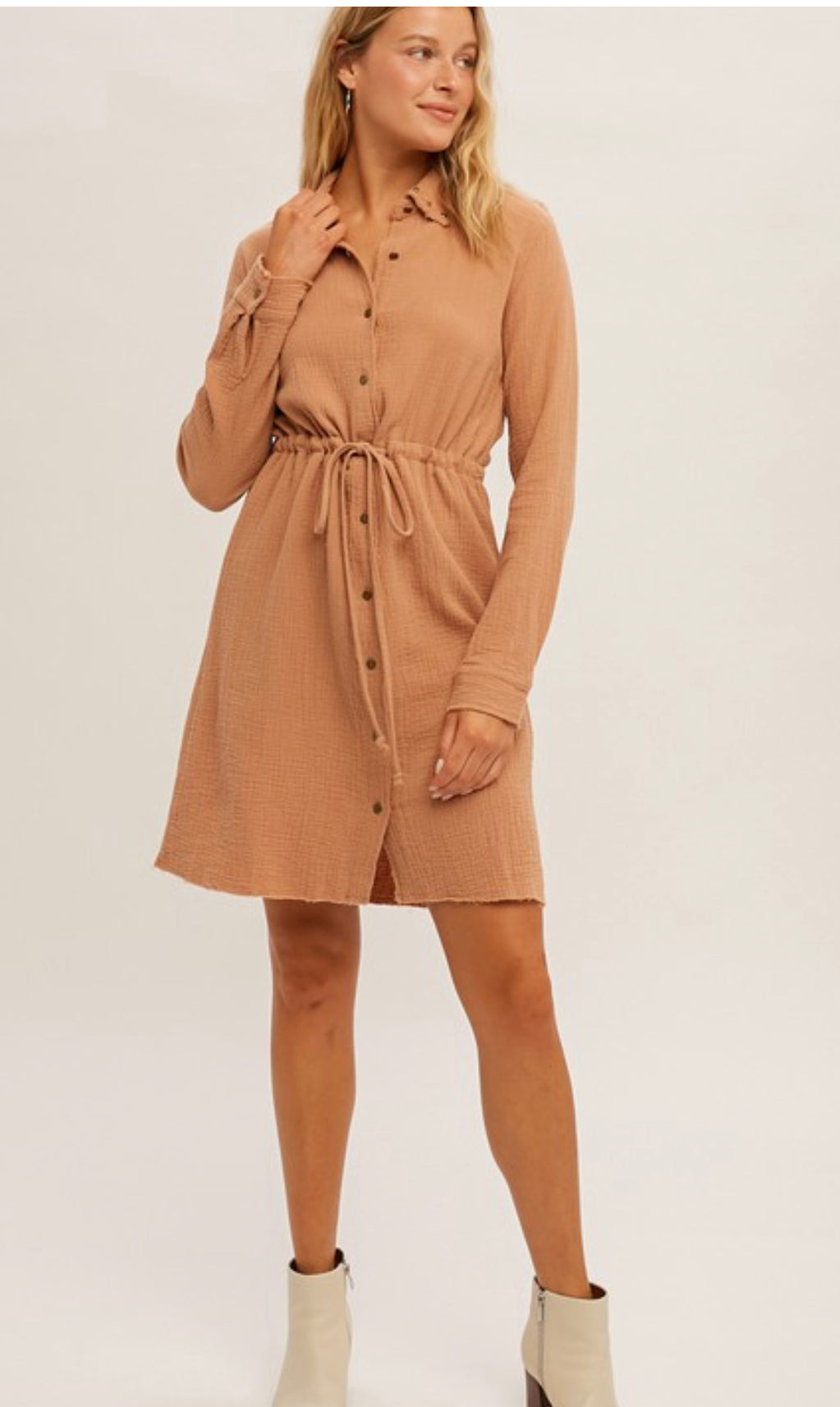 Cotton Gauze Stud Shirt Dress