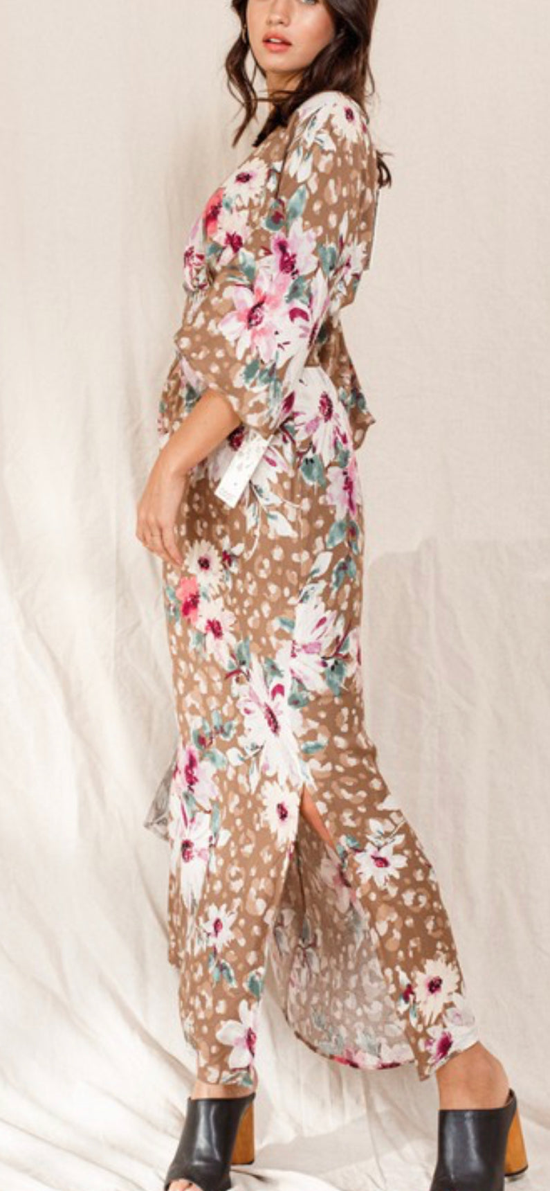 Curvy Leopard Floral Print Maxi Wrap Dress