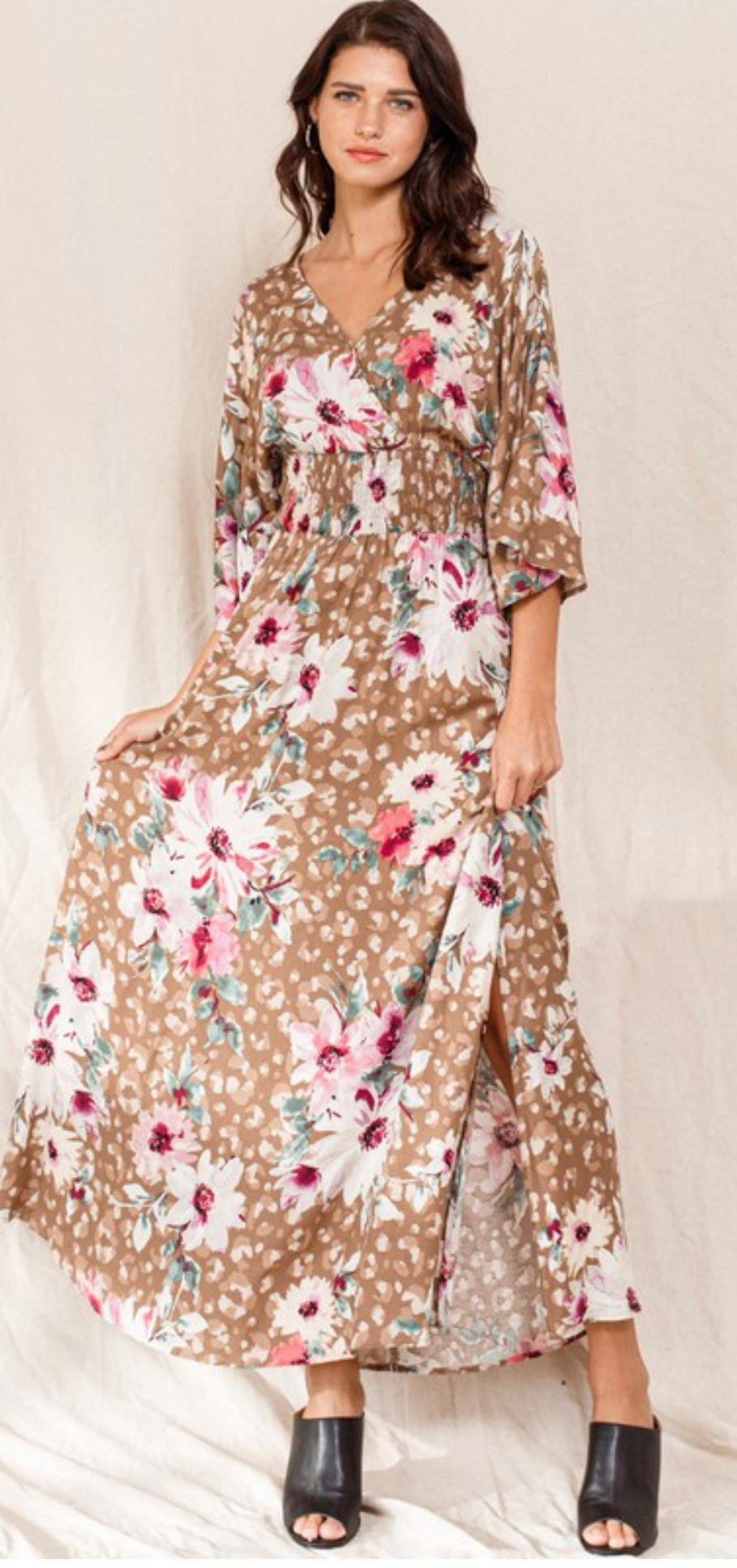 Curvy Leopard Floral Print Maxi Wrap Dress