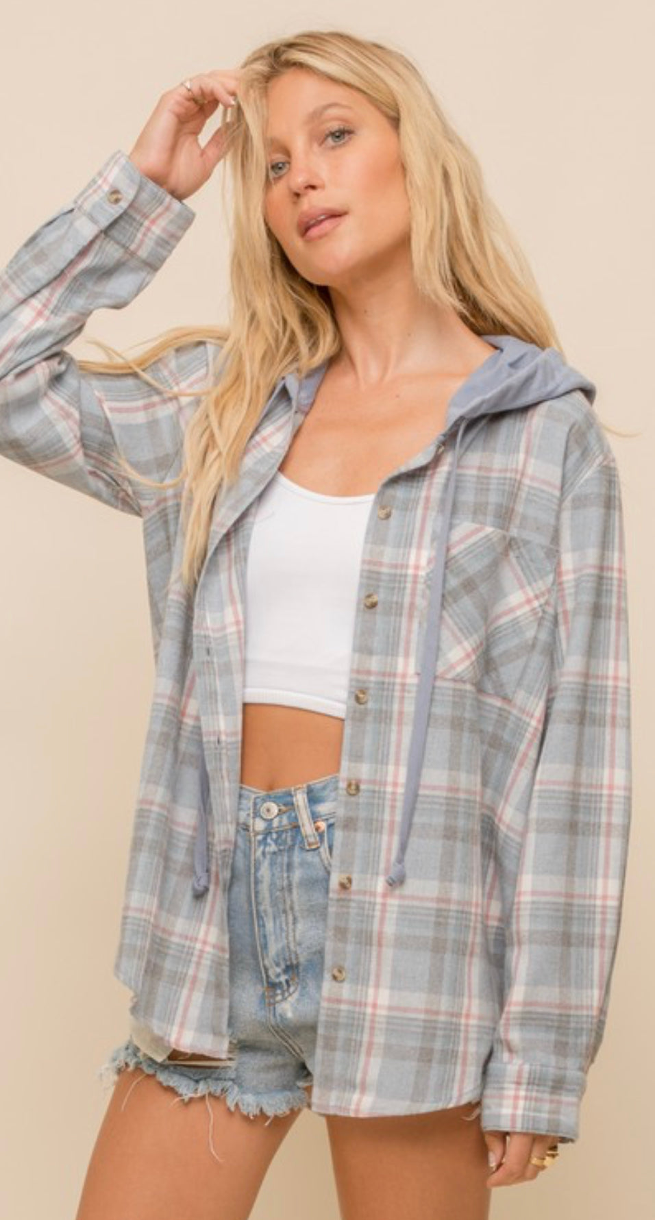 Plaid Button-Down Shirt Hoodie