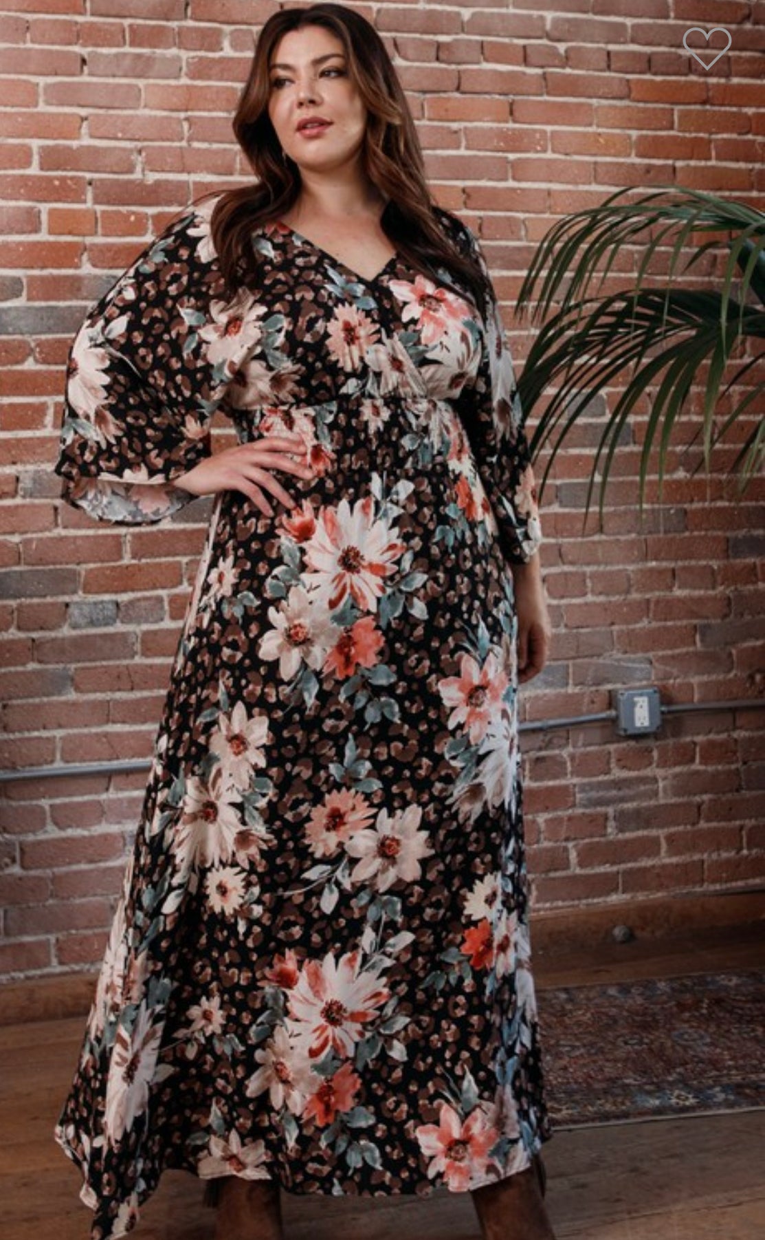 Curvy Leopard Floral Print Maxi Wrap Dress