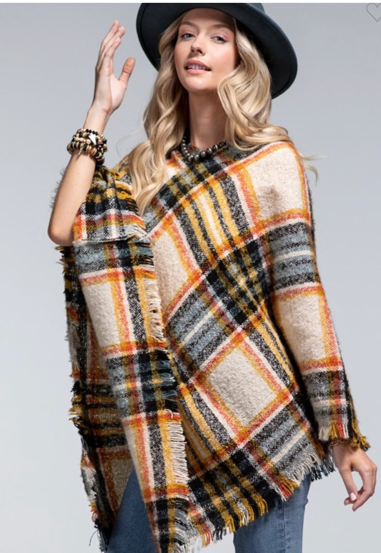 Multi Color Plaid Poncho